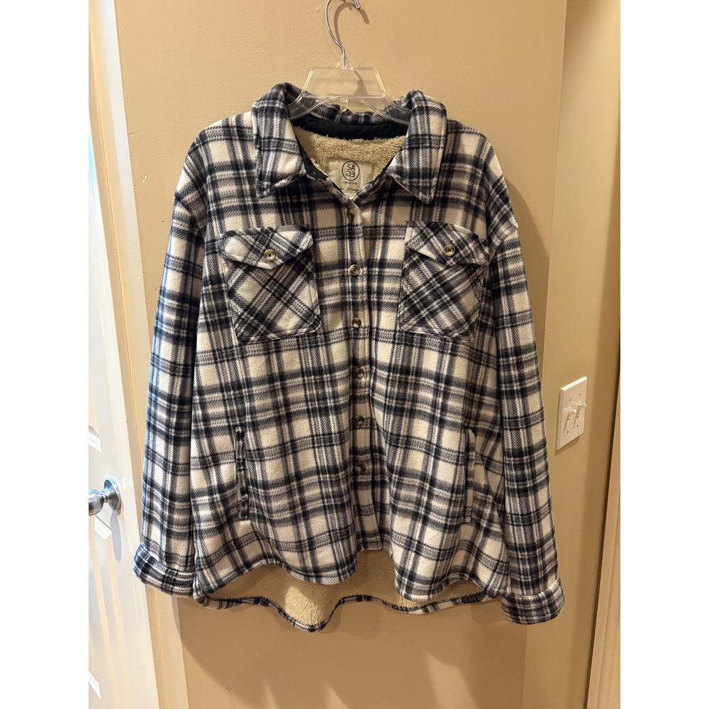 Sage‎ Collective Plaid Sherpa Lined Flannel Shirt Jacket Women's XXL Beige Black
